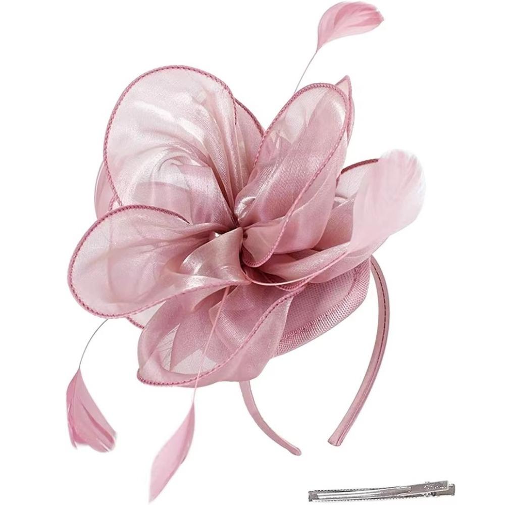 Solid Color Feather Flower Mesh Headband Cocktail Flower Feather Hair Clip  Wedding Decoration