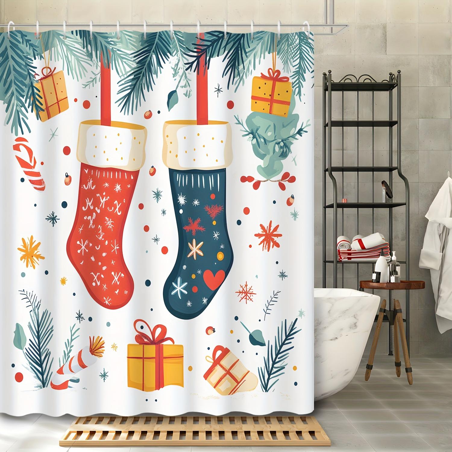 

1Pc Christmas Christmas Decoration Winter Decoration Watercolor Christmas Stocking Holiday Gift Decoration Printed Shower Curtai W60H190(CM)-1 Pcs