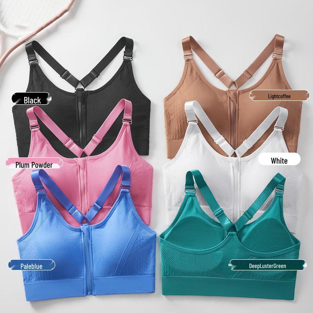 Women's Front Zip Sports Bra - Running, Yoga, Fitness Beautiful Back Design