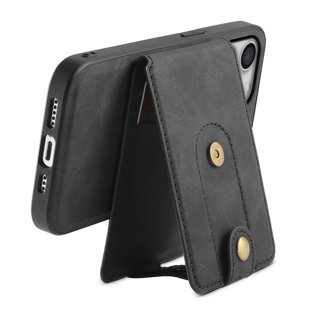 DENIOR D14 For iPhone 16 Pro Max Magnetic Case Leather+PC+TPU Phone Cover Card Bag