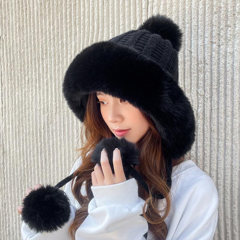 Koreanische Version der neuen Damenmode vielseitige Samt verdickte Geweih Pompon Strickmütze Student Radfahren Ohrenschutz Wollmütze