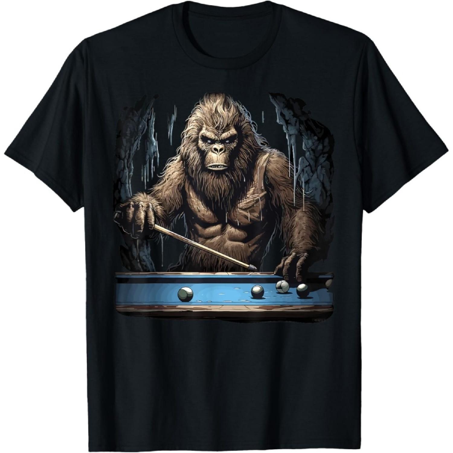 Funny Sasquatch Bigfoot Playing Billiards T-Shirt(1) S