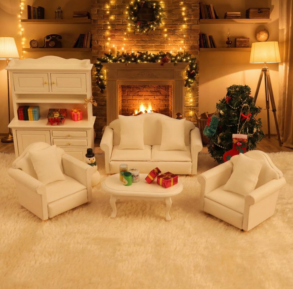Cattreasure (1 Set= 3 Pcs ) Dollhouse Accessories Miniature Mini Cloth Sofa Set with Pillow Cushion Furniture
