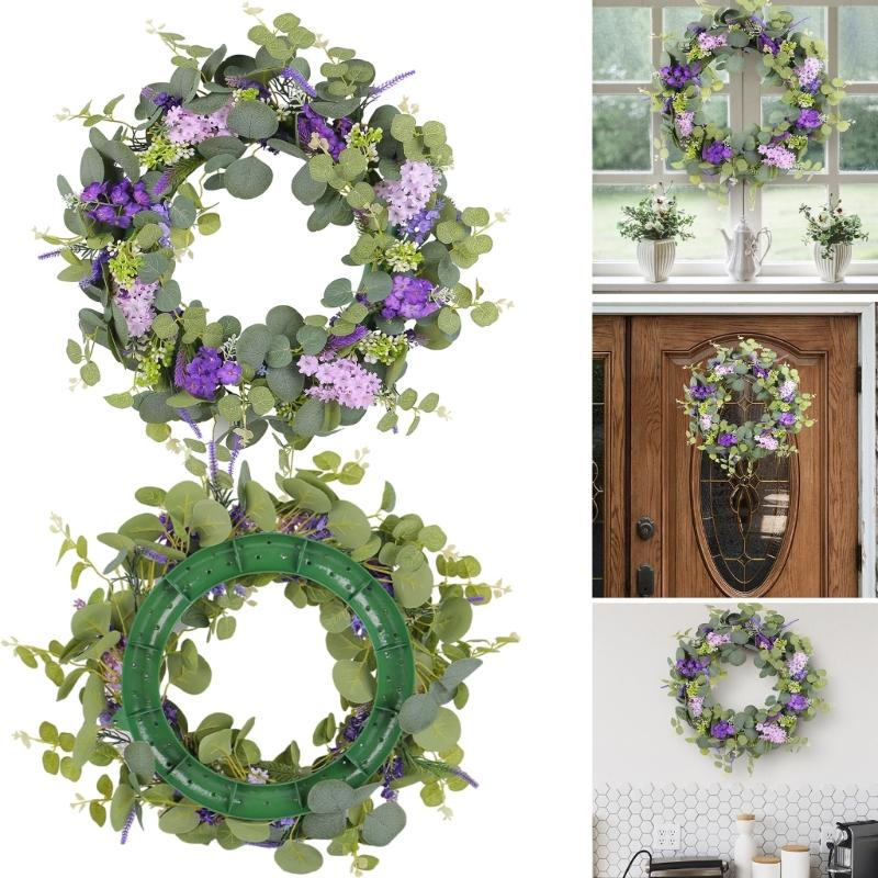 Purpler Flower Wreath Artificial Summer Wreath for Front Door Farmhouse Wedding Garden Indoor and Outdoor Decorations