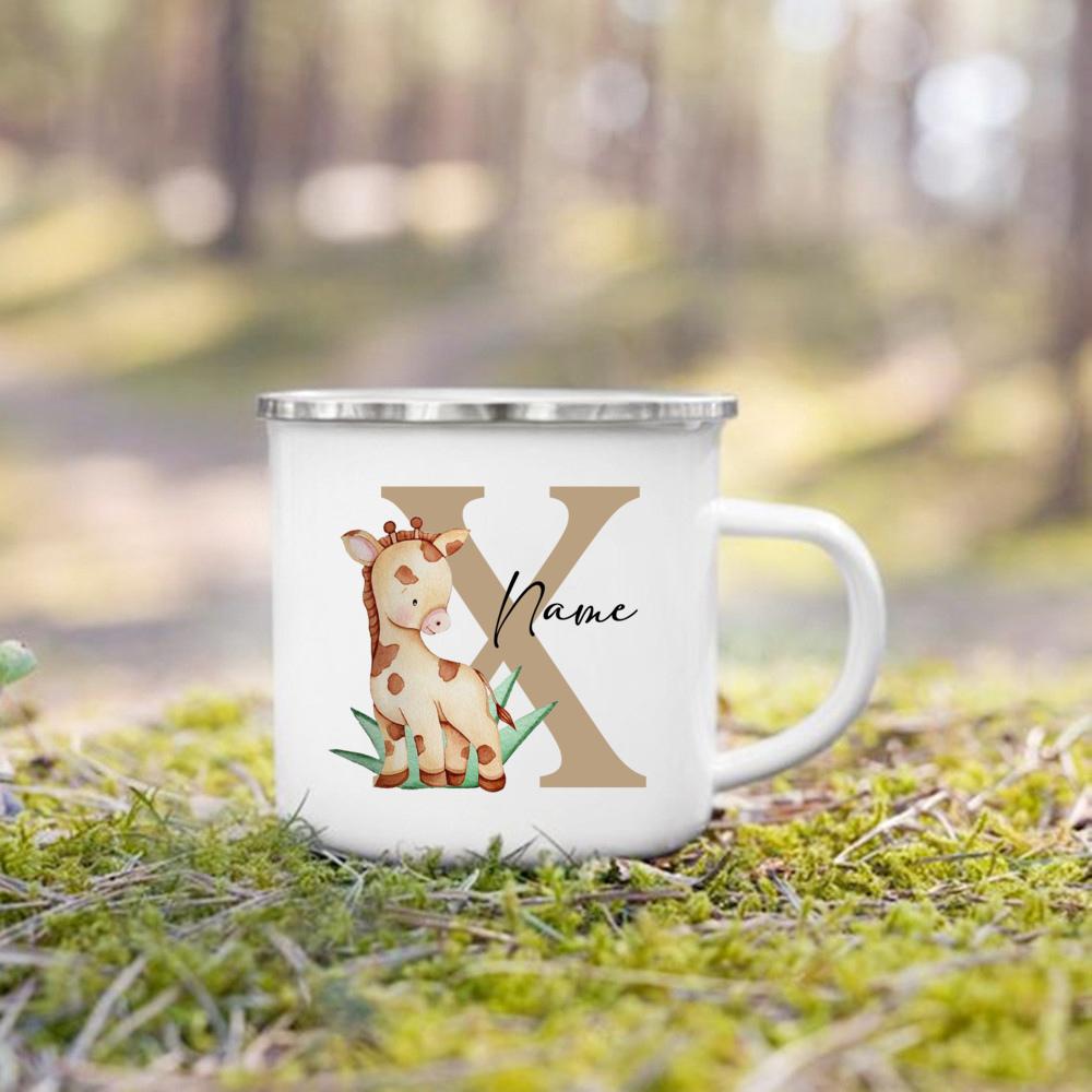 Personalized Mug for Kids Custom Deer Lion Initial with Name Cup for Boys Girls Child Handle Mugs Birthday Festive Gifts for Kid