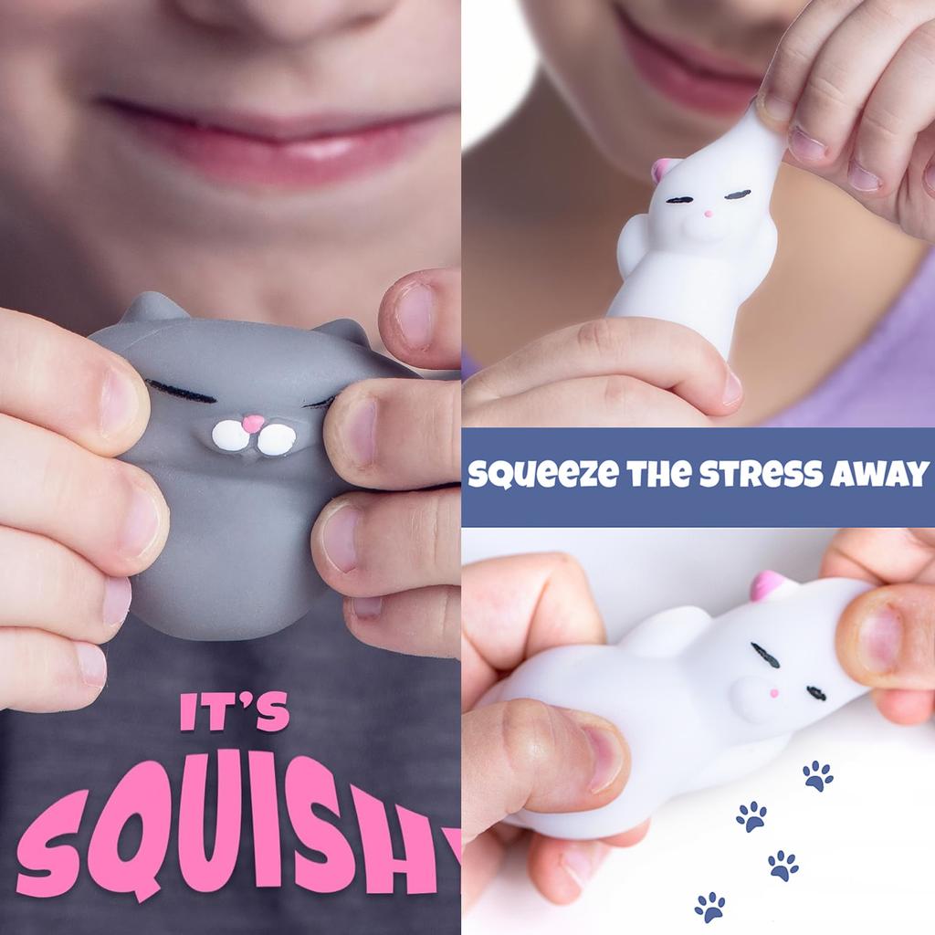 Cat Mochi Squishy Toys Mini Kawaii Animal Squishies Stress Relief Fidget Toys for Kids Soft Pinch Cute Cartoon Party Favor Gift