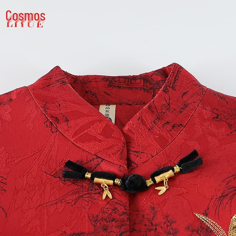 Autumn Wool Coat for Middle-aged and Elderly Women with Turn-down Collar