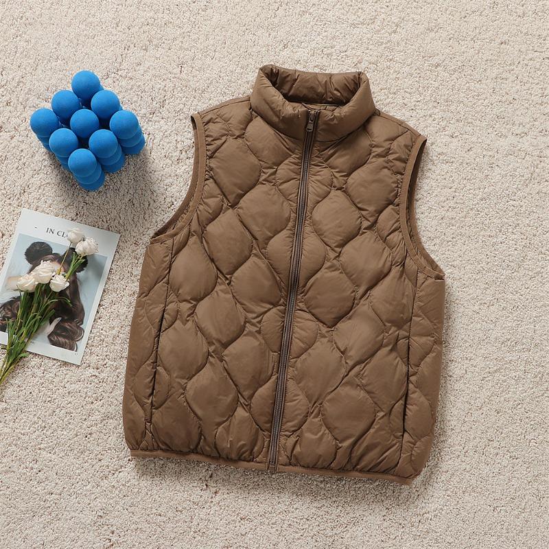 

Новый универсальный пуховый женский жилет с воротником-стойкой от ikTok, женский модный повседневный и легкий жилет 3XL (70 kg - 75 kg) темно-коричневого