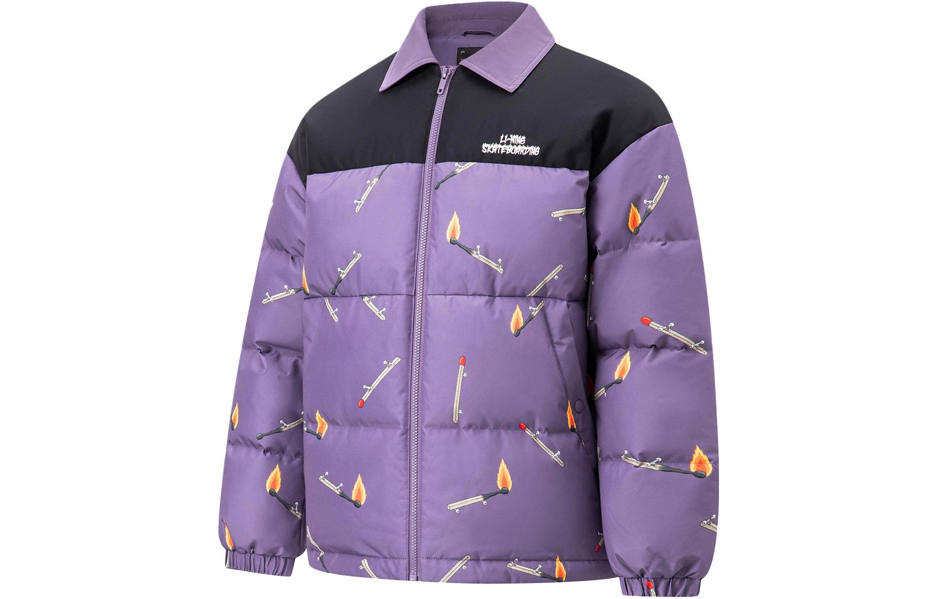 Li Ning Phil Hackett Collaboration Collection Down Jacket Men s Obsidian Purple Print AYMT173-3 L