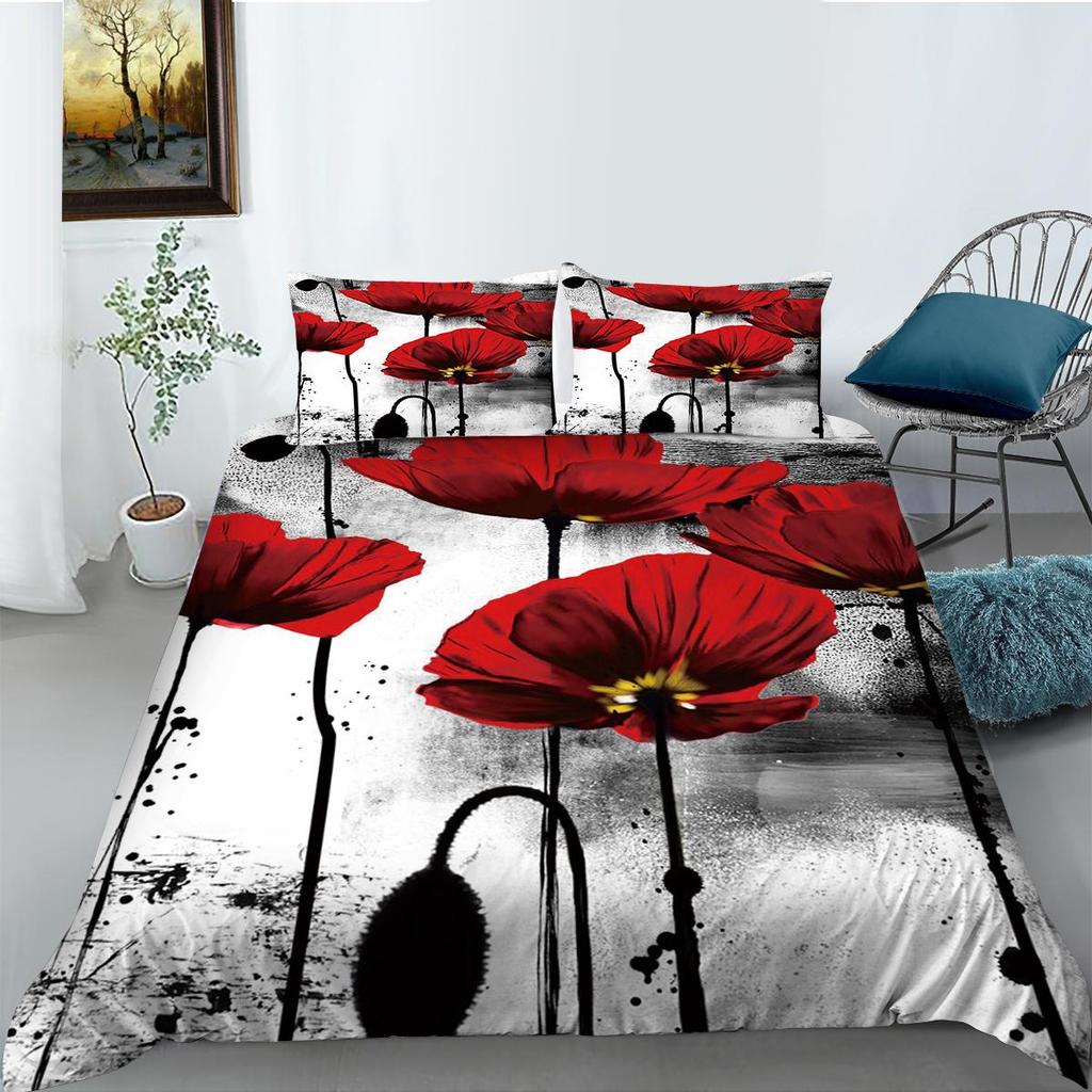 3D Flower Bedding Set King Queen Bed Duvet Cover Pillowcase 2/3pcs Women and Girls Duvet Cover Soft Quick Drying Home Textile