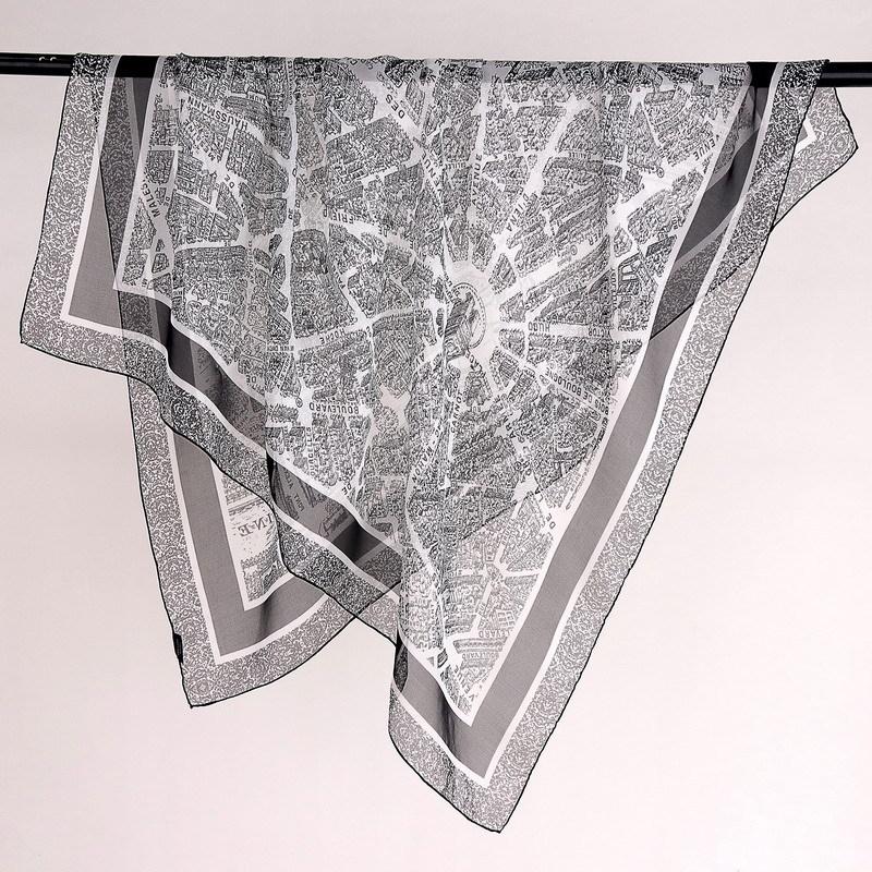 Paris city temperament black and white summer sunscreen silk chiffon mulberry silk 110 square scarf silk scarf shawl thin 103*103CM