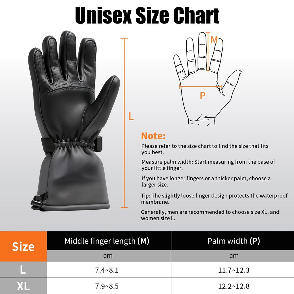 7JI Heated Motorcycle Gloves with 3 Temperature Settings Touchscreen Waterproof and 6000mAh High Adjustable Wrist Perfect for Outdoor and XL