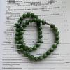 Natural Hetian Jade Jasper Necklace with Round Beads in Cabbage Green - 10mm