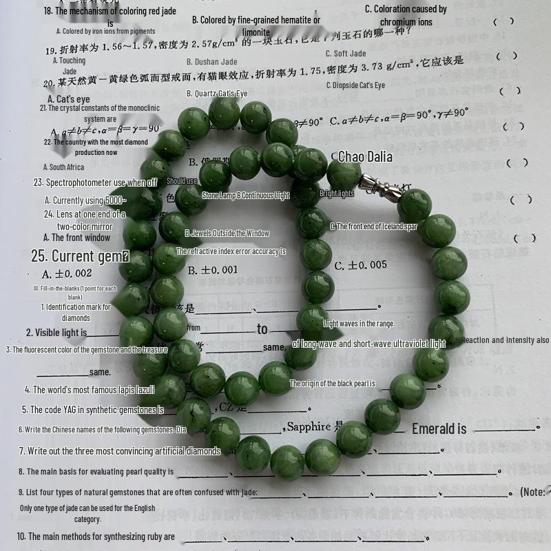 Natural Hetian Jade Jasper Necklace with Round Beads in Cabbage Green - 10mm