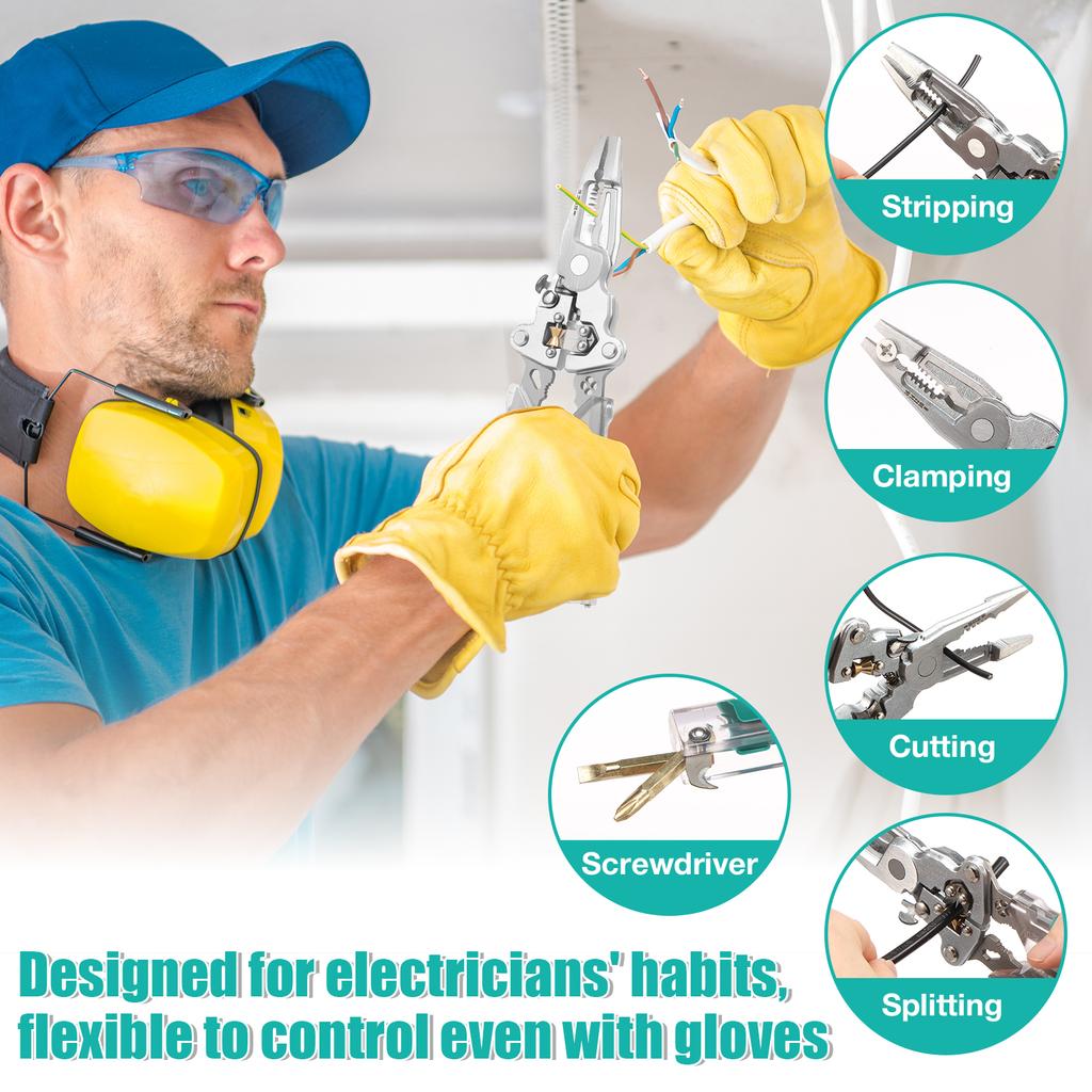 Multifunctional Foldable Wire Stripper Crimper Cable Cutter Pliers Electrician DIY Cable Cutting Wiring Pulling Stripping Tools