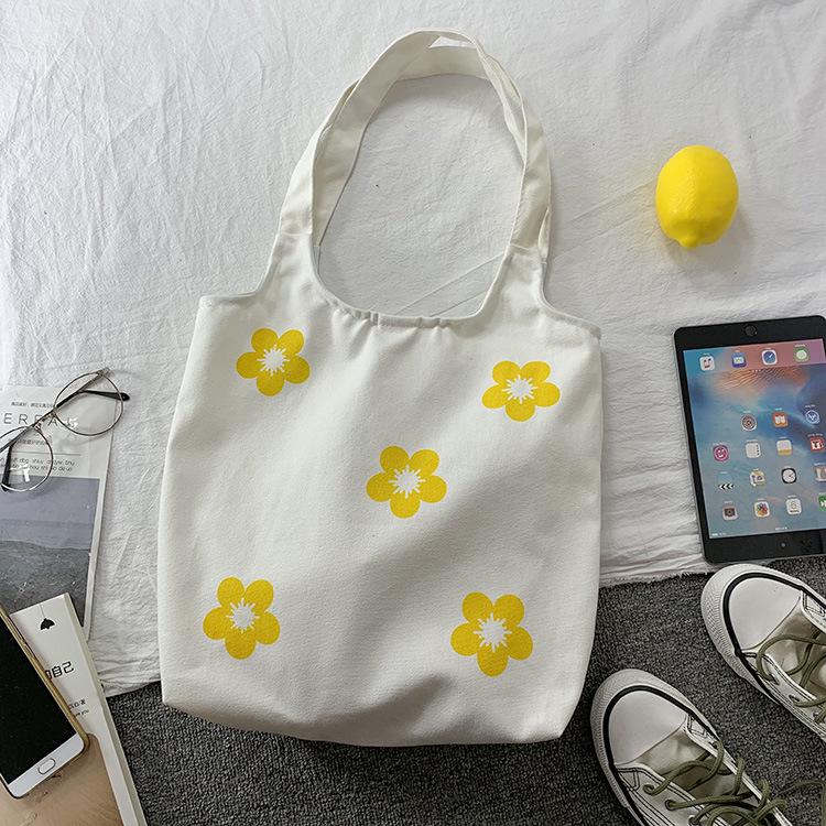 Hyuna Floral Canvas Tote Bag - Women's Single Shoulder, Japanese & Korean Style, Fresh Literary Ins Vest Bag