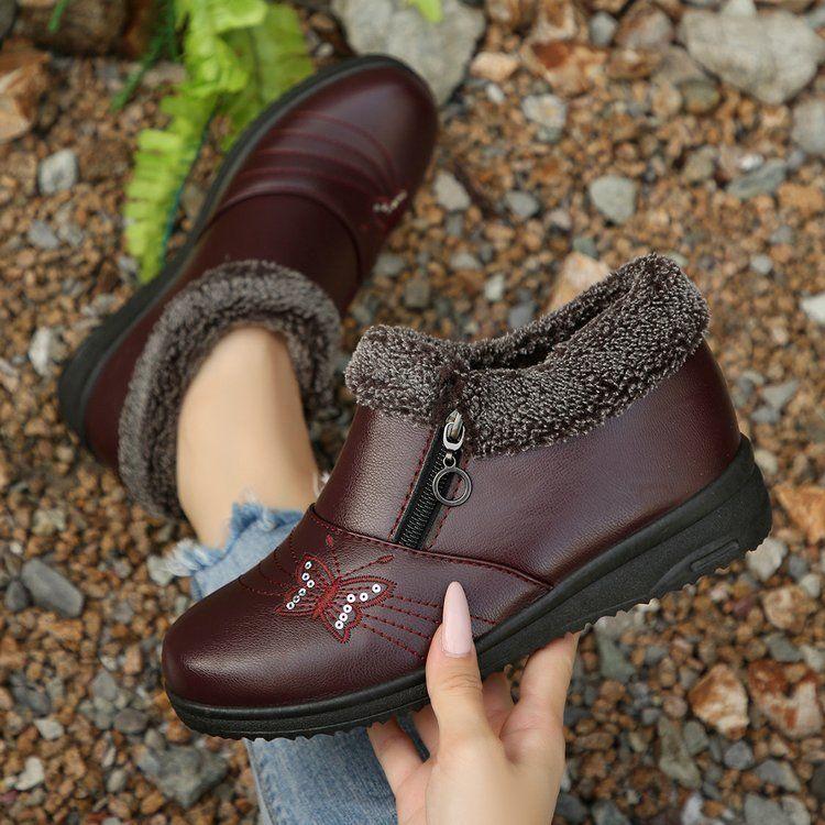 Flat Bottom Non-slip Casual Soft Sole Warm Side Zipper Cotton Shoes for Women's Autumn and Winter New Fashion Versatile Cotton Shoes for Women