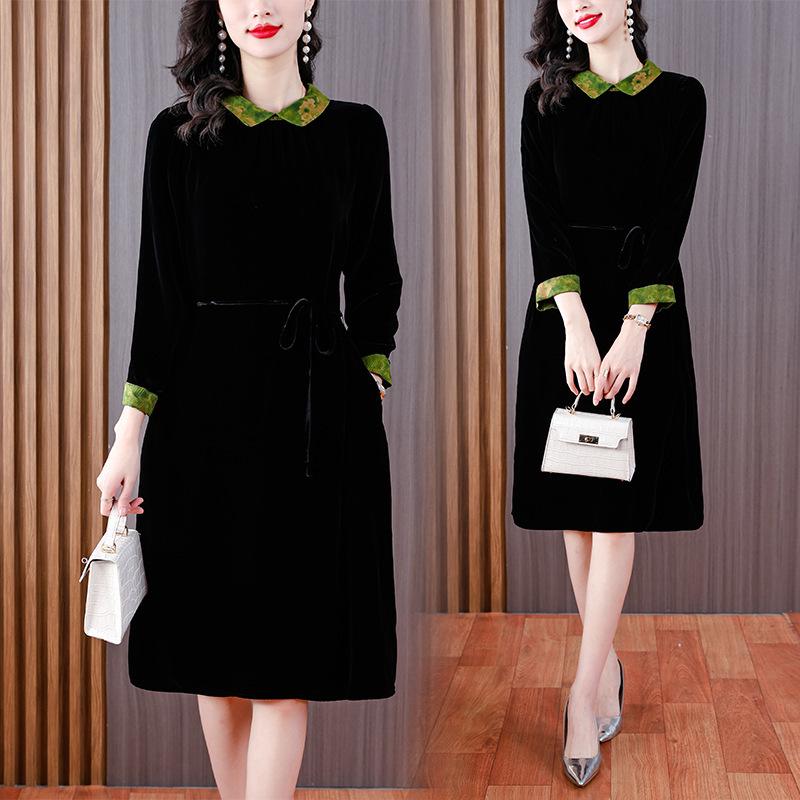 Elegant Mulberry Silk Velvet Dress: Plus Size, Flaw-Concealing, Anti-Aging, for Middle-Aged Mothers – Autumn/Winter