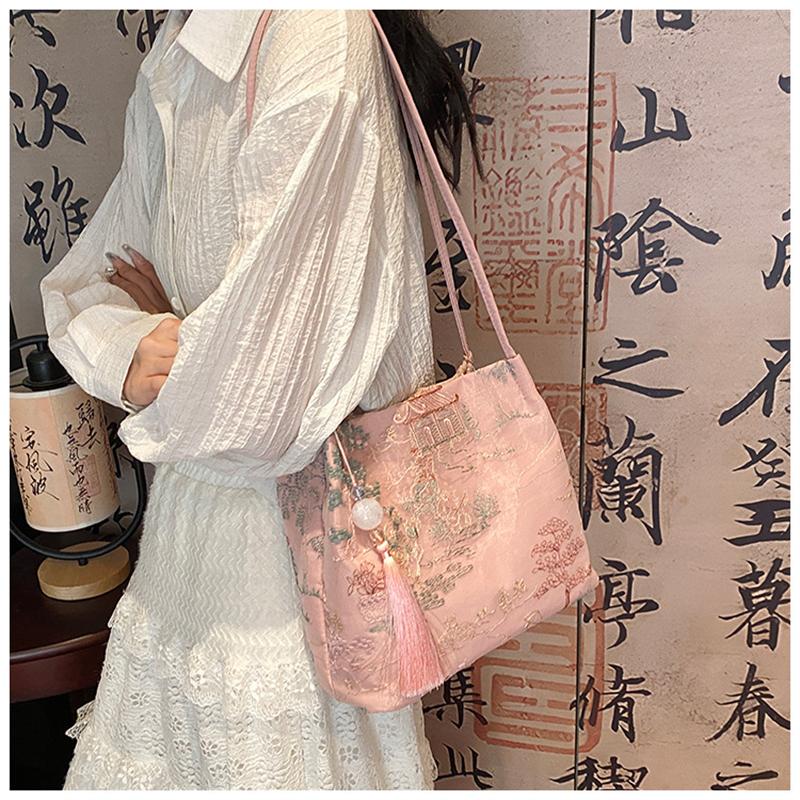 New Chinese Style Retro Bag New Models Silk Jacquard Fashionable Minimalist Bag Single Shoulder Diagonal Cross Women's Bag