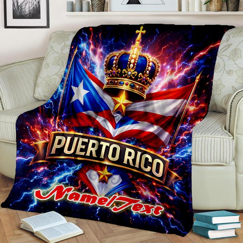 1PC Custom Name Puerto Rican Pride outdooor Flannel blankets Throw Blanket All-Season Throw Gift Bedspread for Couch, Bed, Camping Holiday Birthday gi