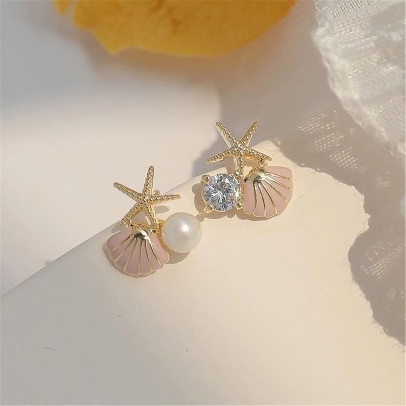 Modern Starfish Earrings Stud For Women Imitation Pearls Zircon Alloy Jewelry Lightweight Ocean Theme Ear Accessories