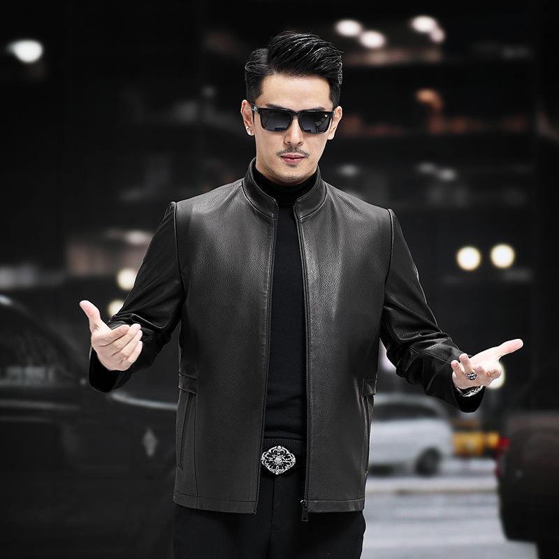Spring and Autumn Genuine Leather Jacket Men's Goat Leather Jacket Stand Collar Jacket Motorcycle Leather Jacket