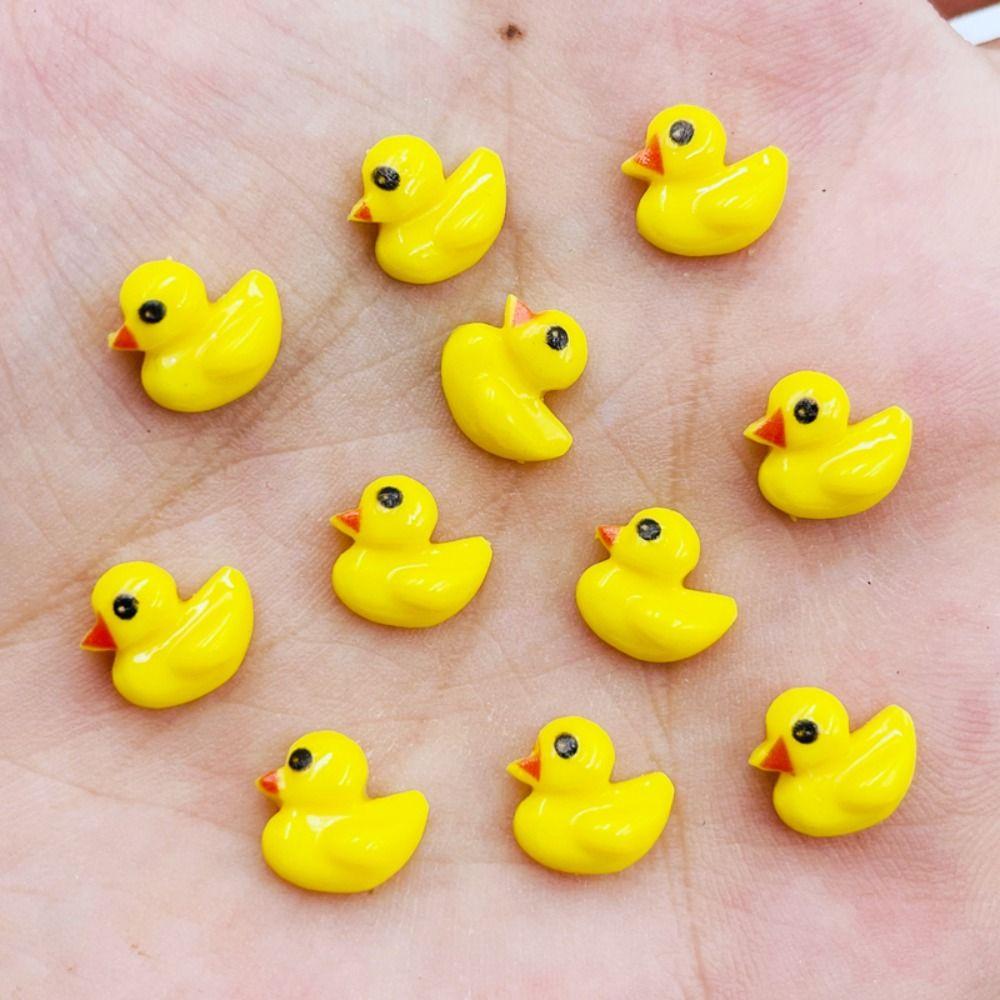 

100pcs Duck Figurines Yellow Duck Resin Ornament Flat Back DIY Nail Enhancement
