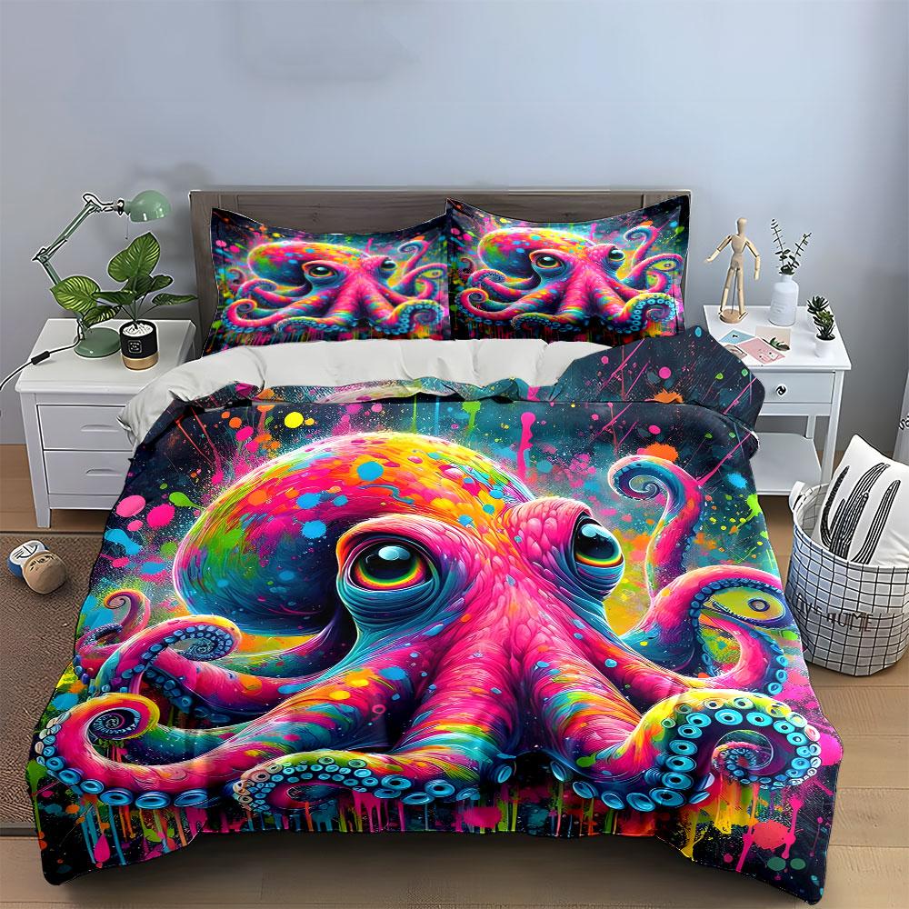 Colorful Octopus Artwork Set Decor Multiple Sizes Kid'S And Adults' Bedroom Exquisite 3Pc Bedding Set, Gift