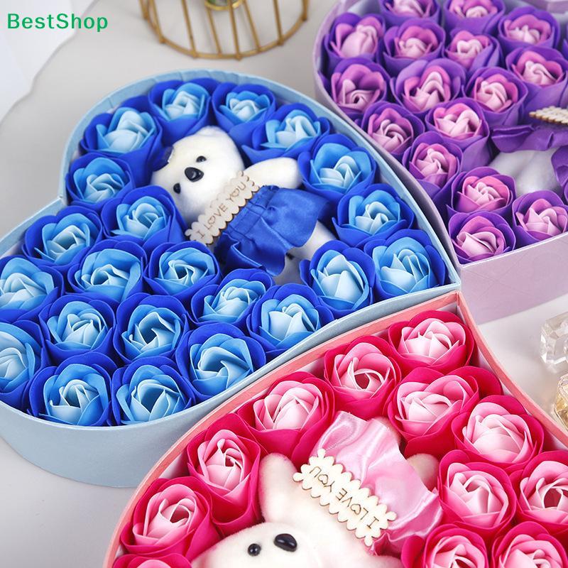 Heart Shaped Gift Box with Little Bear & Artificial Roses - Valentine's Day & Anniversary Gift