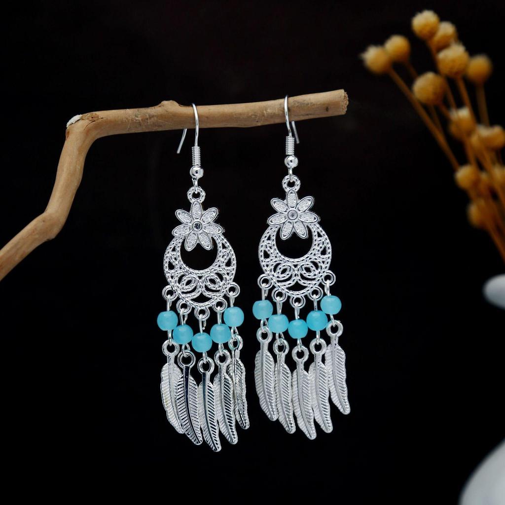 Personalized Bohemian Miao Silver Geometric Tassel Earrings
