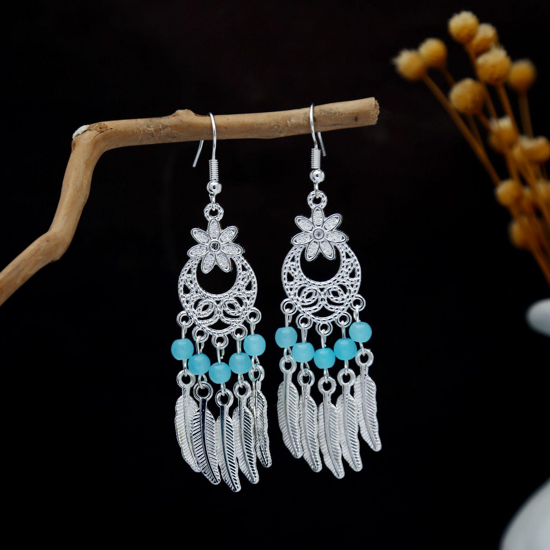 Персонализированные богемные серебряные геометрические серьги с кисточками в стиле Мяо