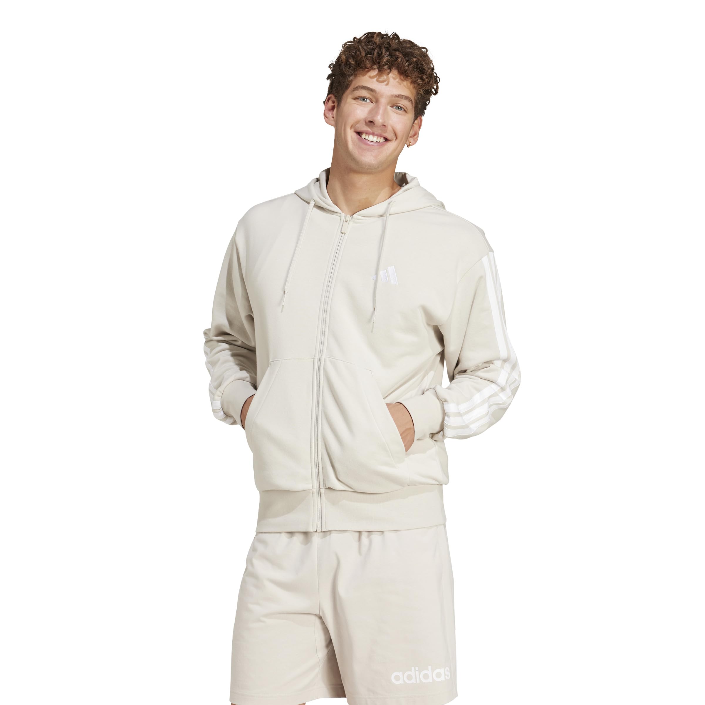 

Adidas Essentials French Terry Hoodie KTE94 Wonder Size L 3-Stripes Full-Zip Men s Alumina/White (JE6340)