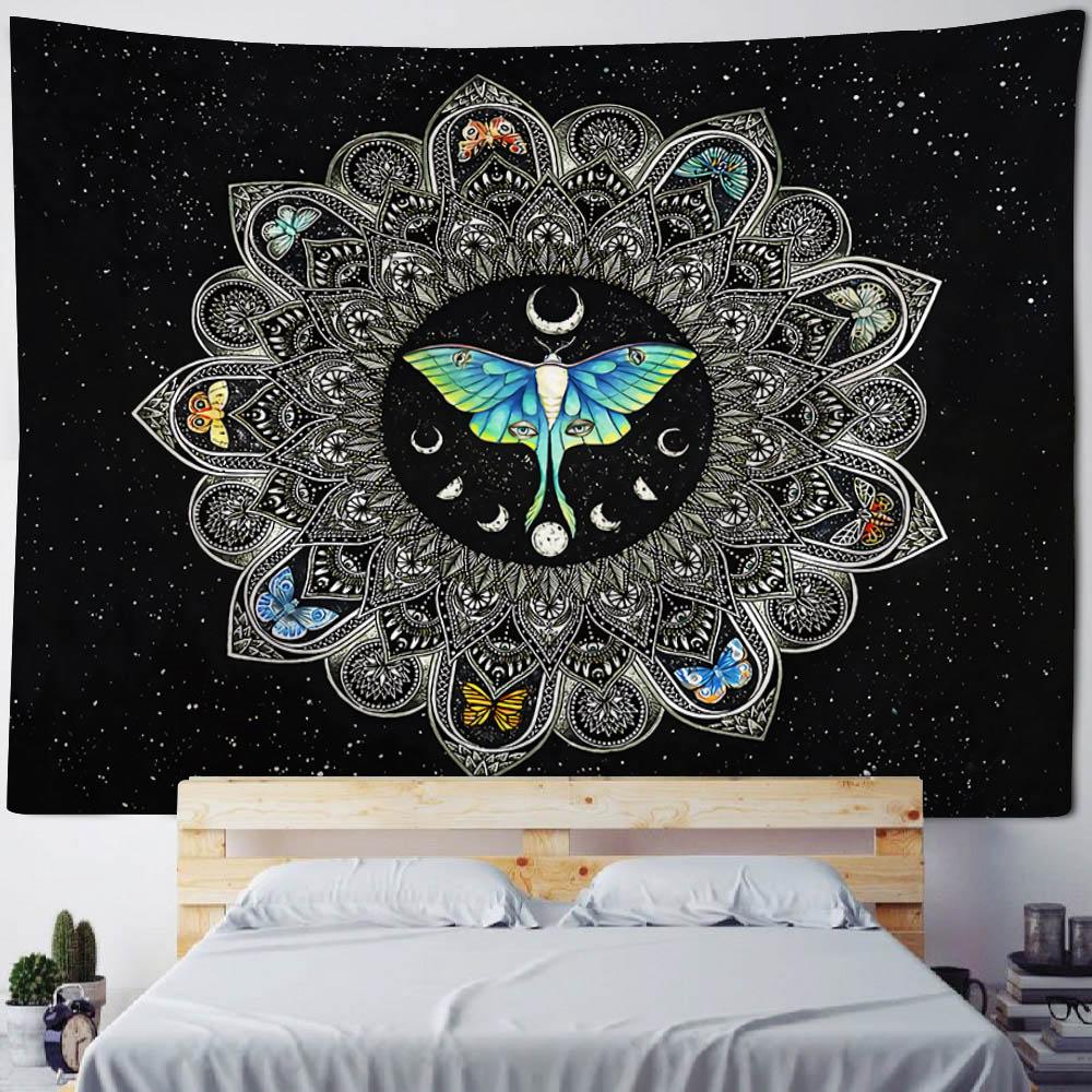 Butterfly Moon Phase Art Tapestry Bohemian Style Wall Hanging Cloth Plants Animals Home Dormitory Aesthetic Mural Decoration