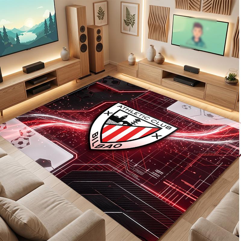 Athletic Bilbao Football Print Crystal Velvet Rug, Comfortable Water Absorbent Non Slip Indoor Floor Carpet