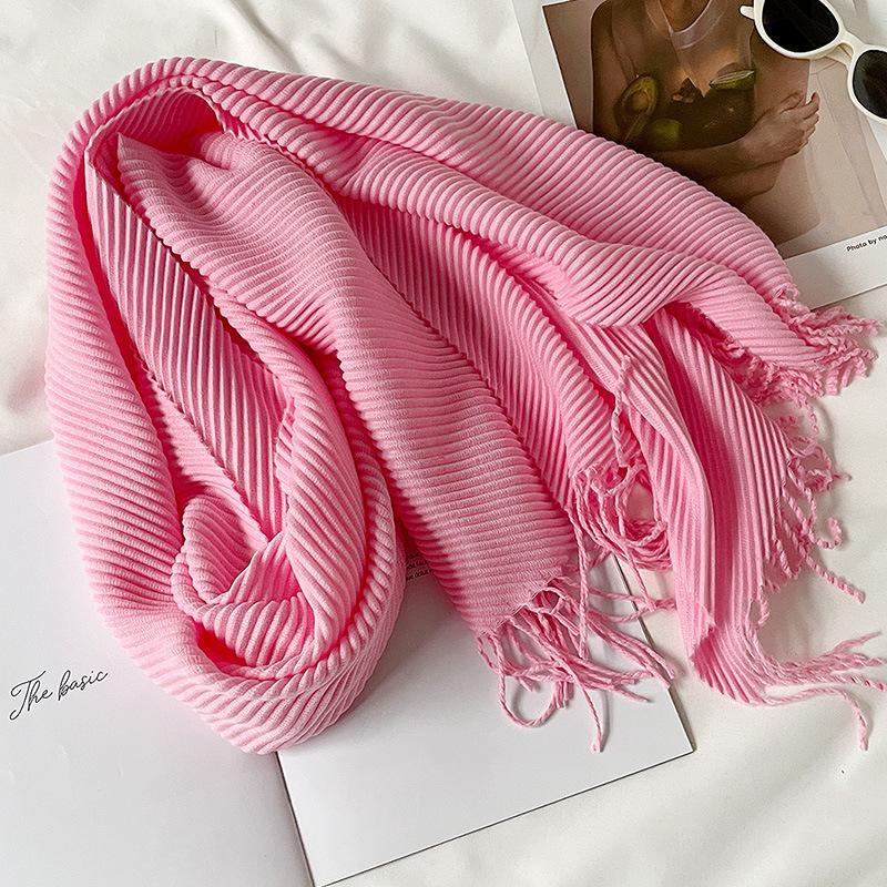 Solid Color Scarf Imitation Cashmere Scarf Winter Thickened Warm Multi-Color Scarf Women'S Long Fringed Shawl