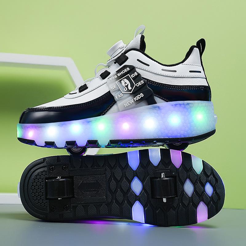 Runaway Shoes, Four-wheel Pulley Shoes, LED Lights, Luminous USB Charging, Invisible Skates.
