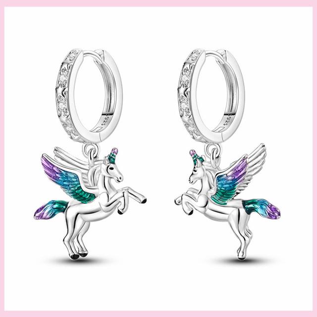 925 Silver Colorful Feathers Drop Earrings Dream Catcher Bohemia Asymmetry Dangle Earrings Original Wedding Jewelry For Women