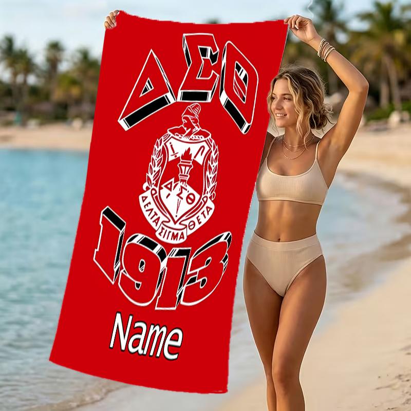 Customizable personalized beach towels Delta Sigma Theta themed designs.Suitable for the beach, yoga, sports;ideal as beach accessories