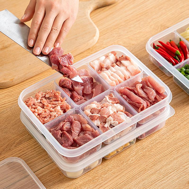Transparent 4/6 Grids Storage Box Refrigerator Large Capacity Container Storage Box Frozen Meat Compartment Food Kitchen Tool