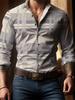 Men's plaid long-sleeved shirt, stylish and casual collared shirt, breathable and versatile top for everyday wear and commuting.