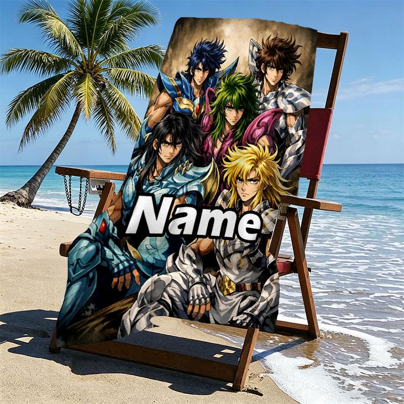 Custom Name Personalized Saint Seiya Print Beach Towel, for Trip Camping Beach Party Home Decor, Birthday Gift for Family & Friends