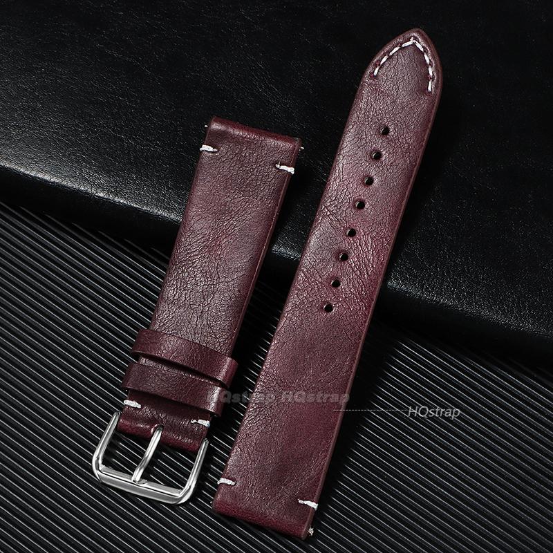 Cowhide Watch Strap Bracelet Vintage Genuine Leather 18mm 20mm 22mm 24mm Watchband Women Men Sport Quick Release Wristband