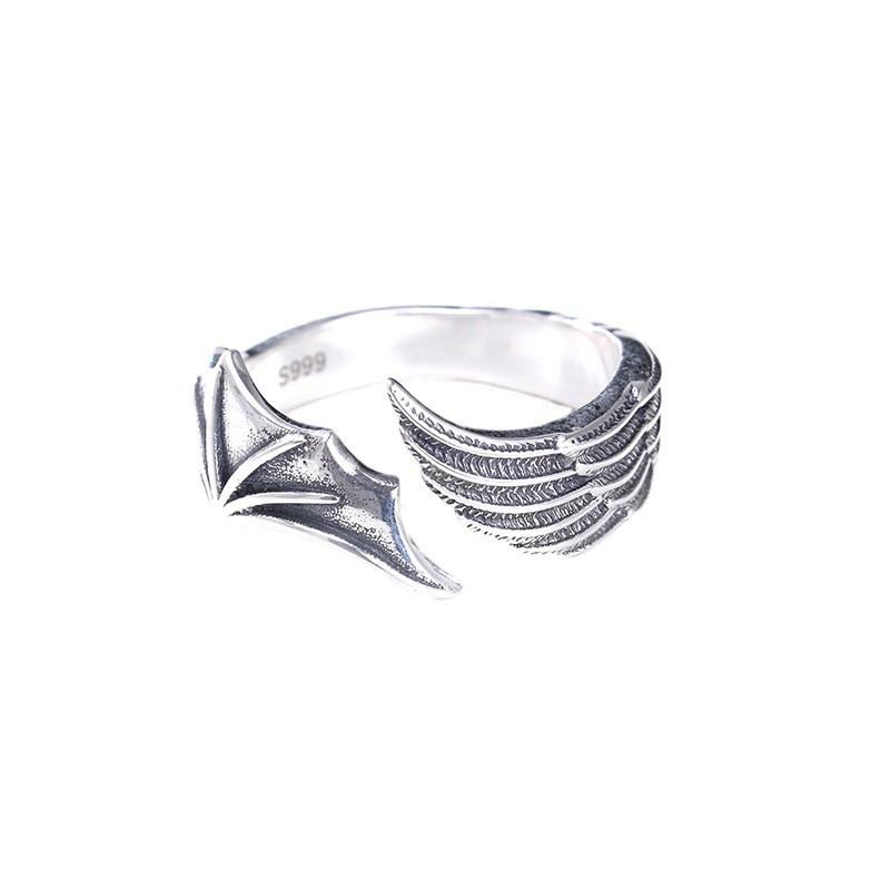 Adjustable Angel Demon Wing Ring Men Women Vintage Retro Style Plated Geometric Statement Jewelry