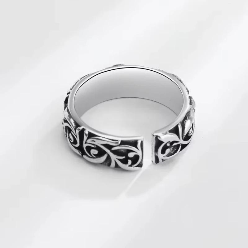 Vintage Vine Pattern Ring Silver Color Punk Gothic Retro Open Ring for Men Women Black Trend Unisex Jewelry Accessories