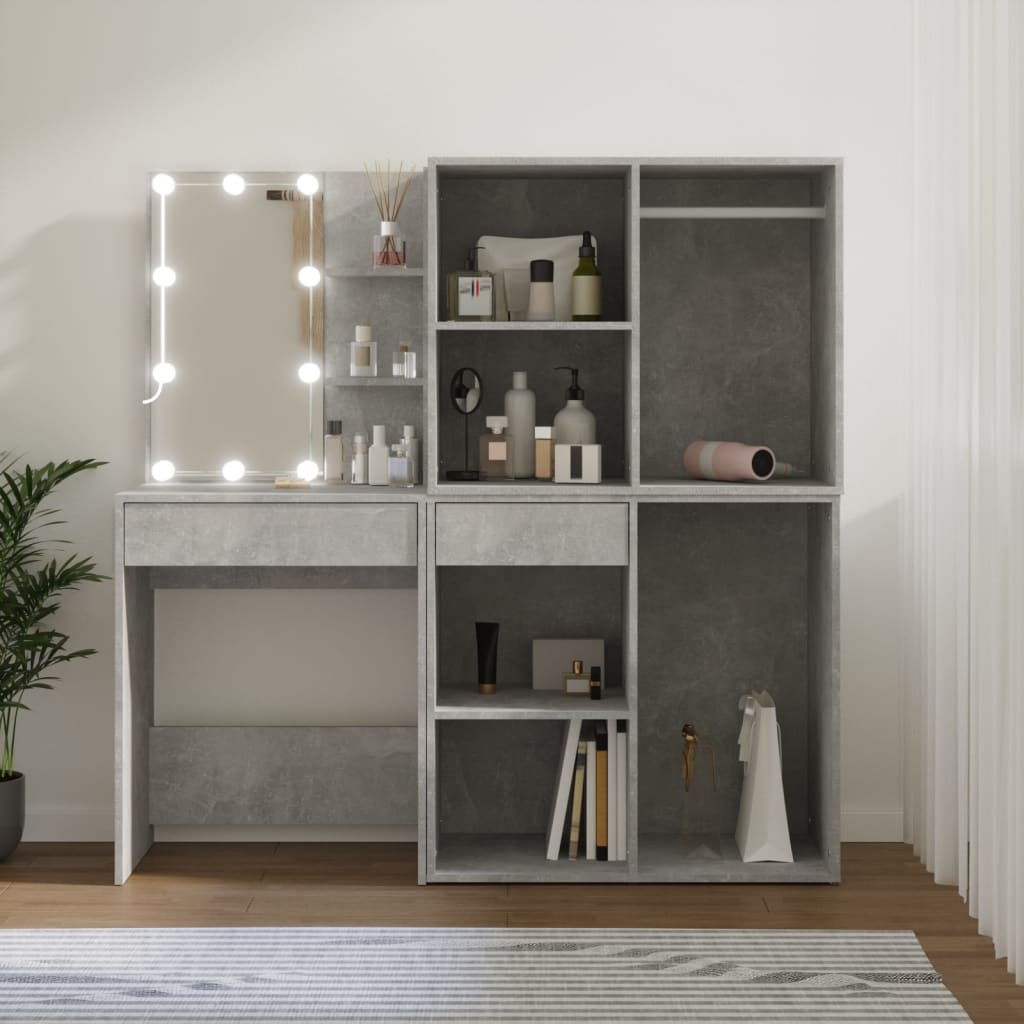 LED Vanity Table with 2 Cabinets Concrete Grey Engineered Wood