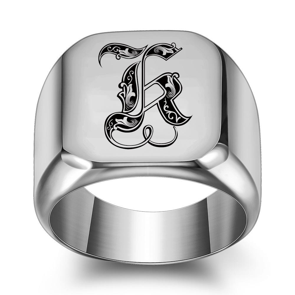 Siegelring mit Retro-Initialen für Männer, 14 mm, sperrig, schwerer Stempel, Herrenband, Edelstahlbuchstaben, individueller Charm-Schmuck, Geschenk für ihn