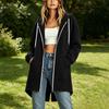 Women's Long Zip Up Hoodie Jacket Loose Fit Casual Outerwear with Pockets Lightweight Hooded Coat for Everyday Wear