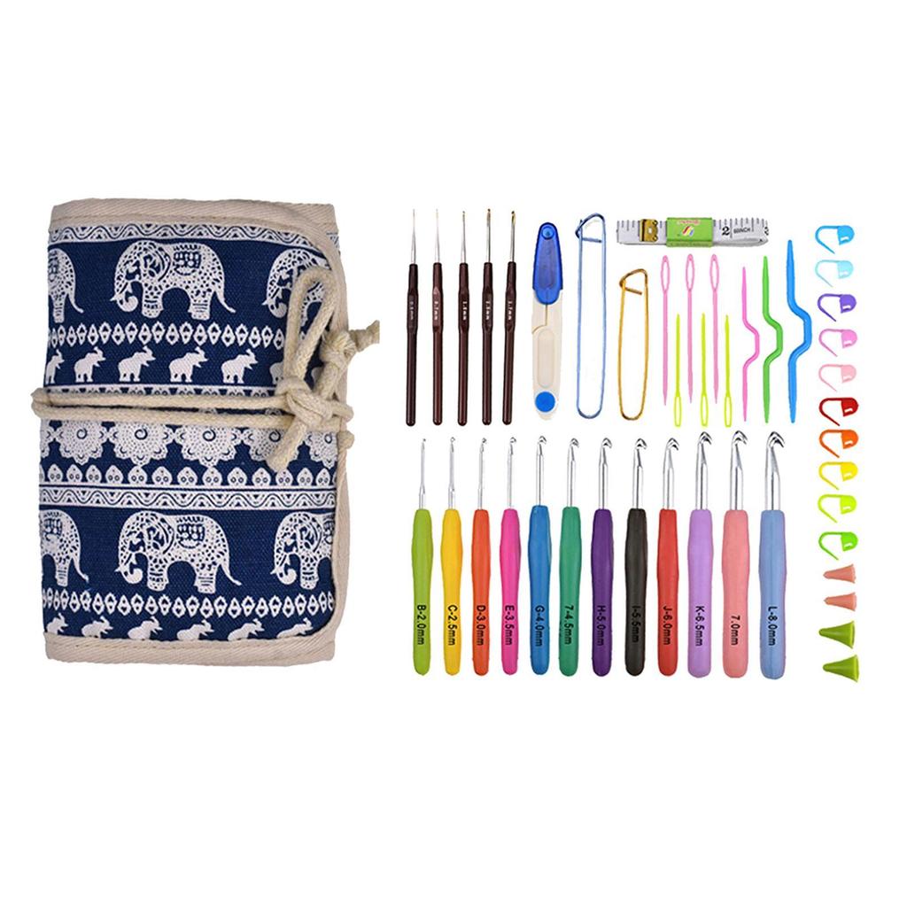 Aluminum Alloy Crochet Hooks Set, Ergonomic grip Handles Yarn Knitting Kit with Case for Arthritic