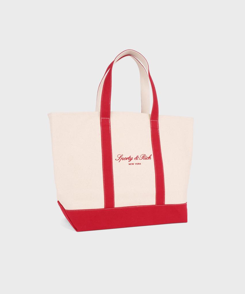 Sporty&Rich Signature Ny Logo Medium Tote Bag - Natural/Red R265Aob007