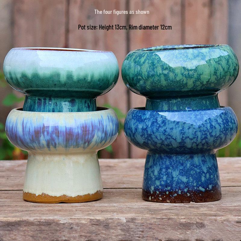 Handmade Embossed Rose Ceramic Succulent Pot, Tall Breathable Coarse Pottery, Large Mouth Plant Pot with Flower Design.